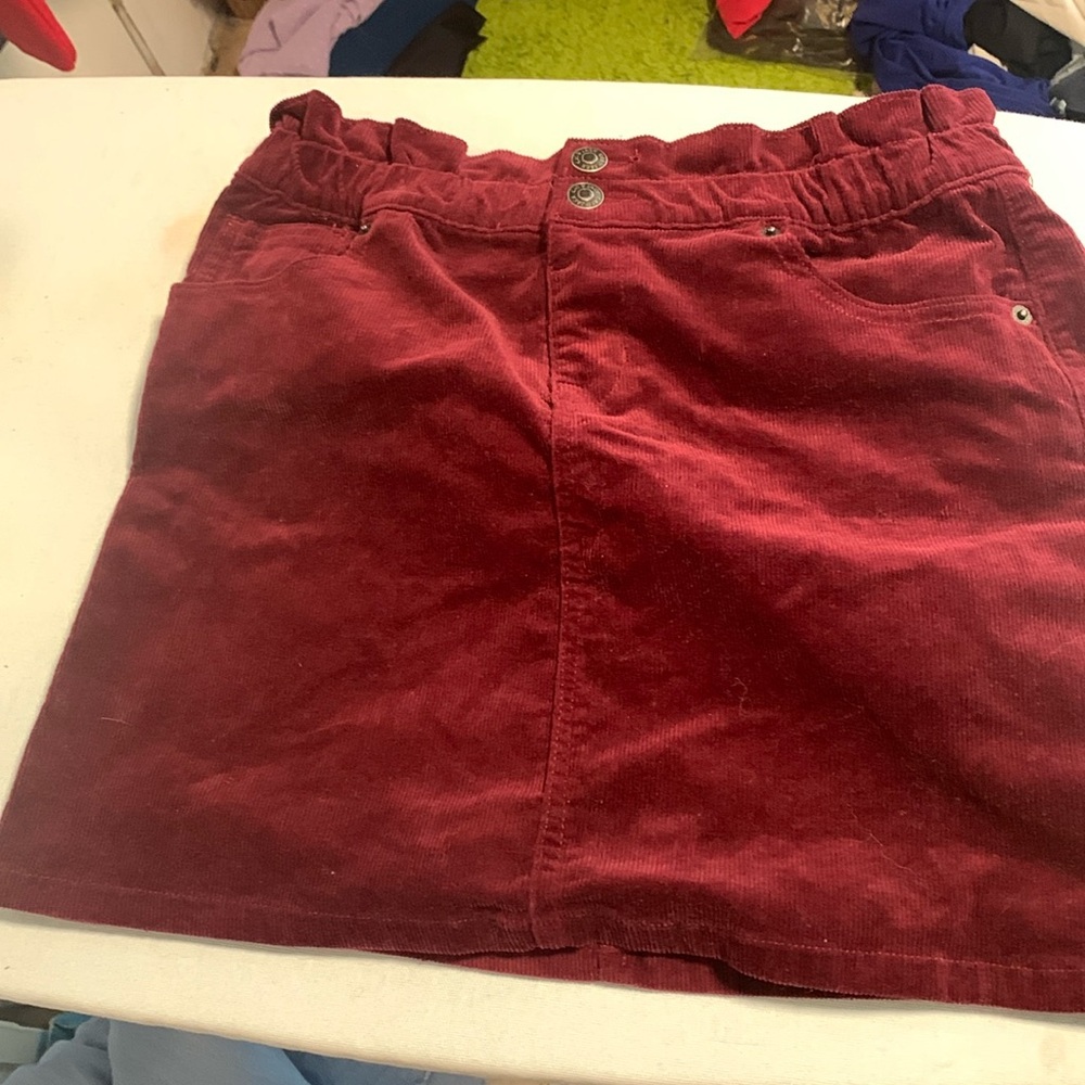Burgundy corduroy mini skirt